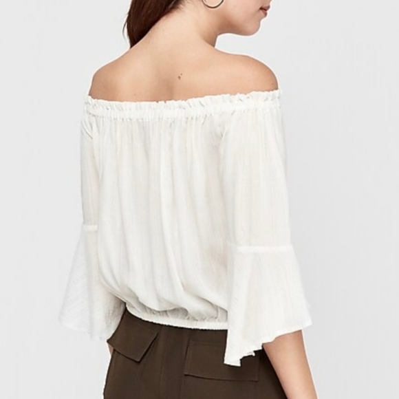 NWT Express Metallic Stripe Tie Front Off The Shoulder Neckline Top Blouse - Picture 2 of 7